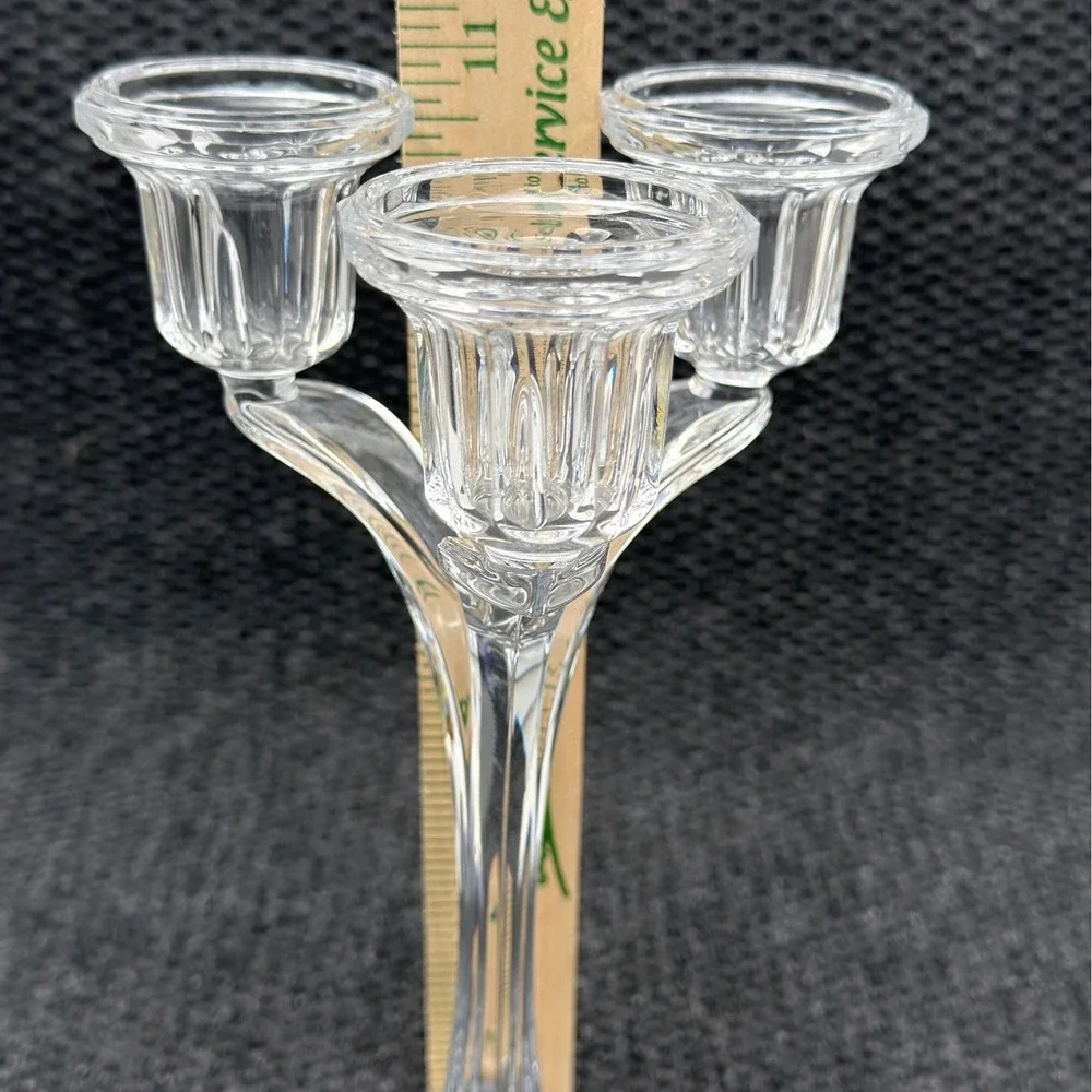 Cristal d'Arques France 24% Lead Crystal 3 Arm Candelabra Candle Holder 10.5